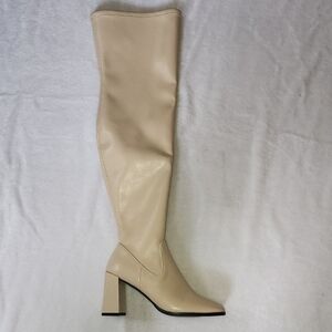 Elegant Cream Over the Knee Boots